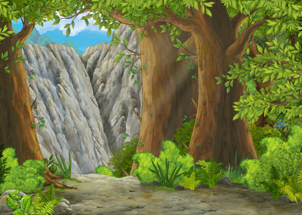 卡通夏天的场景与草地在森林与王子和公主图片下载