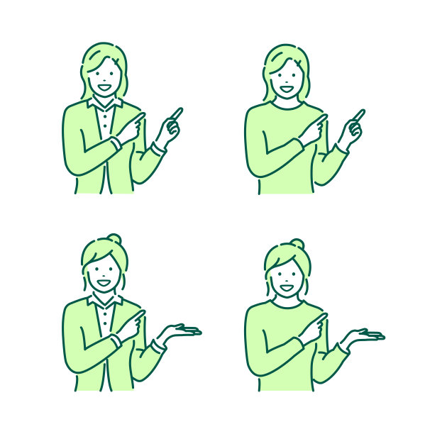 年轻女子指着(介绍)矢量插图集图片下载