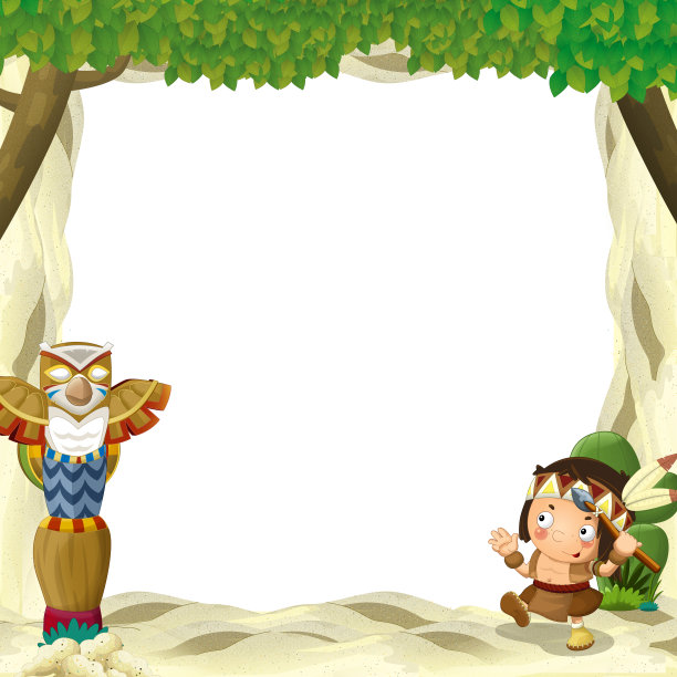 卡通场景与土地和印度框架边界与空间文字插图为儿童图片下载