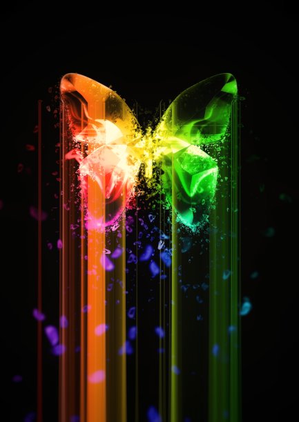 一个抽象的光蝴蝶在黑暗中扇动翅膀的3d插图图片下载