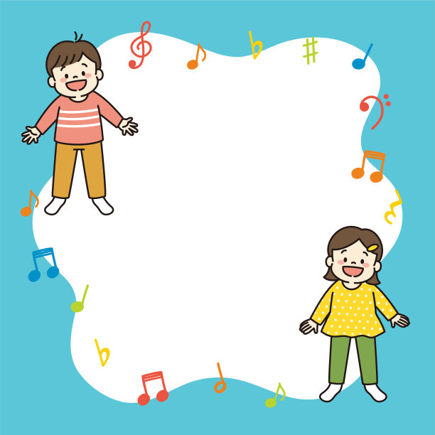 孩子们唱歌的方形网页横幅插图图片下载