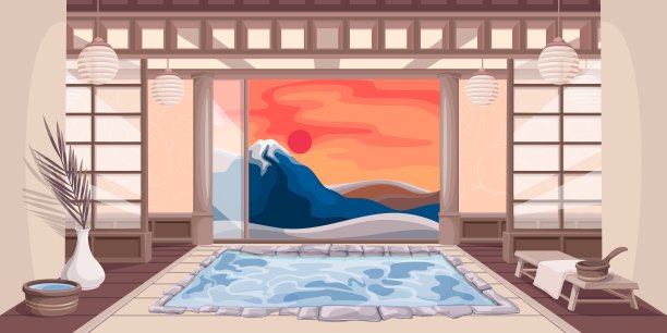 温泉度假村的日式温泉图片下载