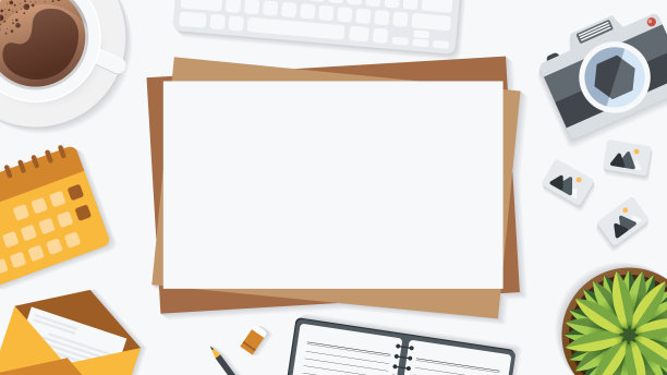 用小工具的办公桌罩和横幅。表工作和文本的自由空间的顶视图。图片下载