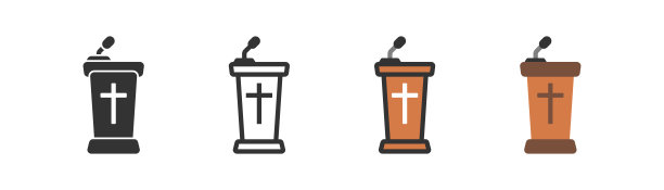 大教堂图标在浅色背景。宗教的象征。牧师，布道，教堂，新教，天主教，受难，十字架。轮廓，平面和彩色风格。平面设计。矢量插图。图片下载