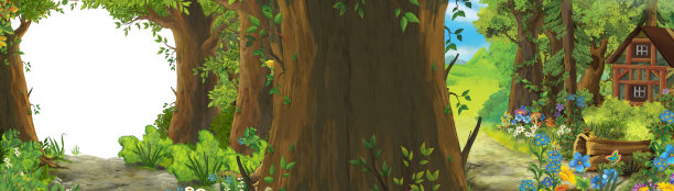 卡通夏天的场景与草地在森林插图的孩子图片下载