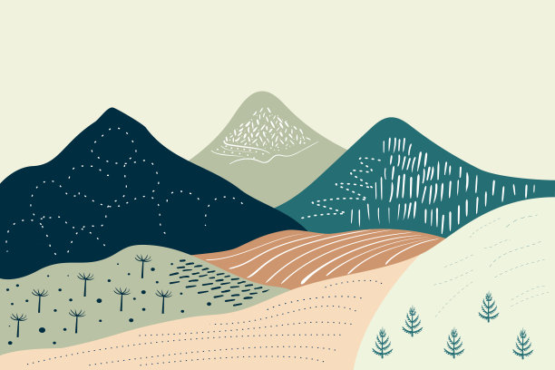 抽象的山地景观。现代模板与几何图案。山的布局以极简主义的风格。矢量背景与地方的文字。图形的风格。图片下载