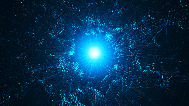 未来的点波。网络大数据流。区块链数据字段。网络线路连接流。大数据技术。人工智能技术概念，数字通信。三维渲染图片下载