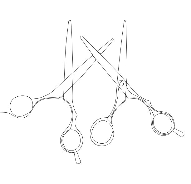 一条连续的剪刀线。细线插图矢量美发师工作工具，标志概念。轮廓画创意。图片下载