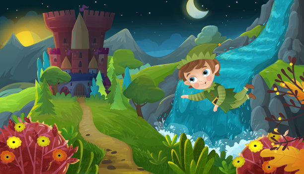 卡通场景与自然森林公主和城堡图片下载