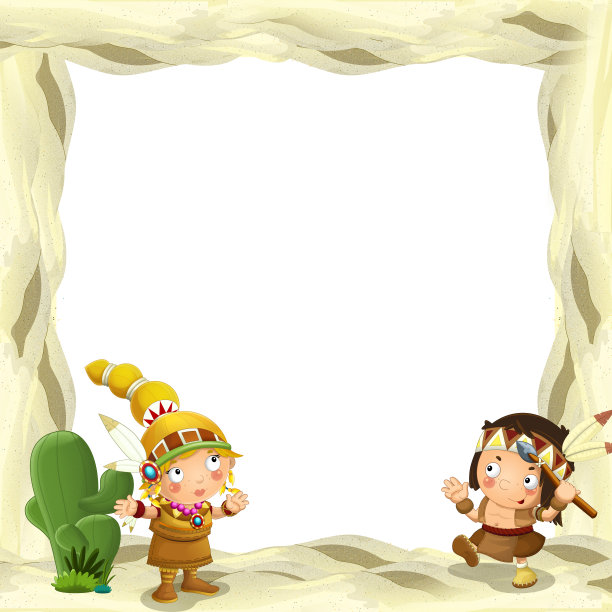 卡通场景与土地和印度框架边界与空间文字插图为儿童图片下载
