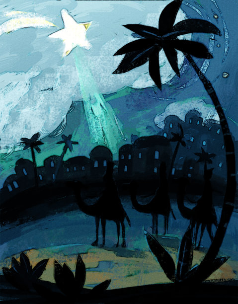 神圣家庭传统场景的卡通插画图片下载