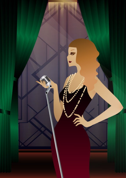 歌手对着麦克风唱歌，装饰艺术图片下载