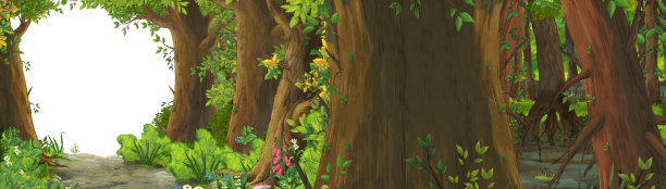 卡通夏天的场景与草地在森林插图的孩子图片下载