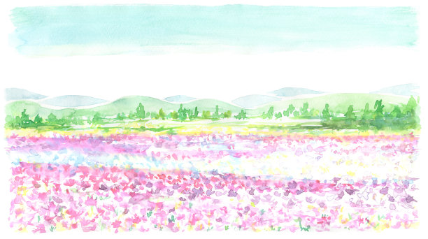 水彩画的苔藓夹竹桃景观插图图片下载