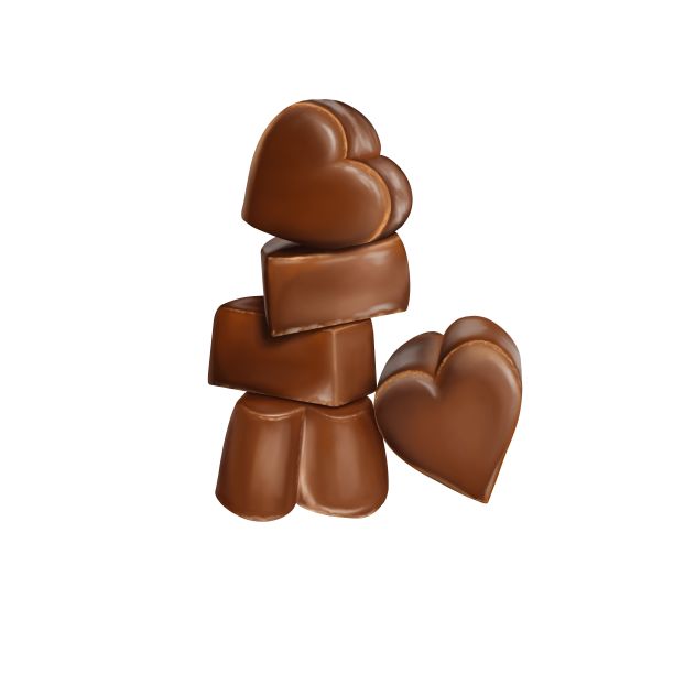 一组五个堆叠心形巧克力糖果，插图在现实主义风格孤立的白色图片下载