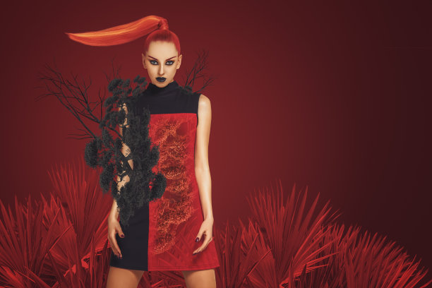 抽象艺术拼贴年轻女子与花图片下载