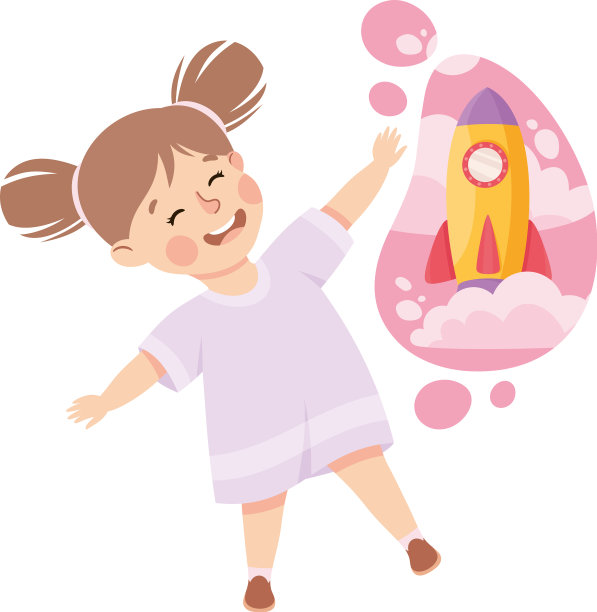 小女孩想象火箭在泡泡中发射图片下载