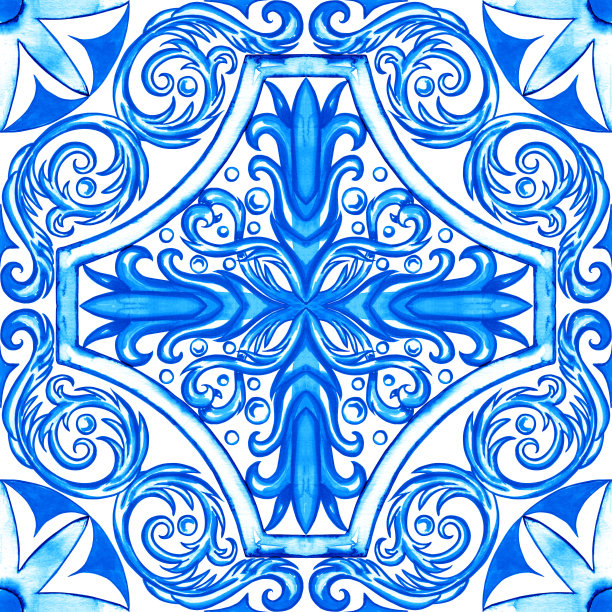 珐琅的模式。西西里手绘的蓝色装饰品。传统的青花瓷砖。葡萄牙传统azulejo图案。摩洛哥风格。图片下载