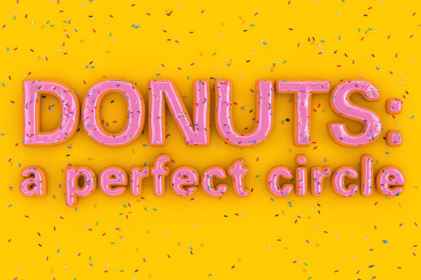 甜甜圈:一个完美的圆圈销售口号标志形状的大草莓粉红色釉面甜甜圈与洒糖。3d渲染图片下载