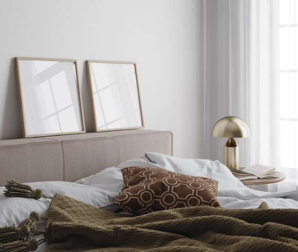 卧室里的样板海报框架，斯堪的纳维亚风格图片下载