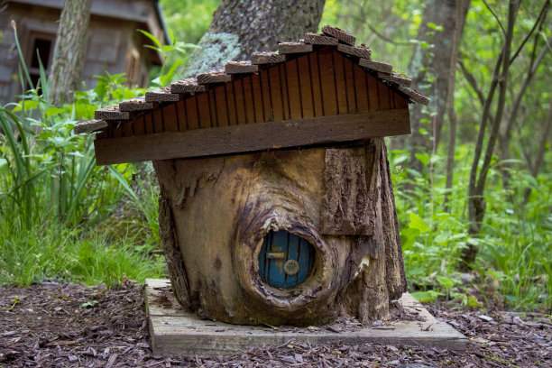 小矮人的房子是用树林里的一棵原木做的图片下载