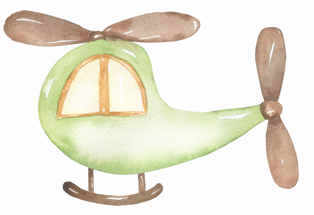 水彩直升机剪贴画，可爱的孩子运输插图图片下载