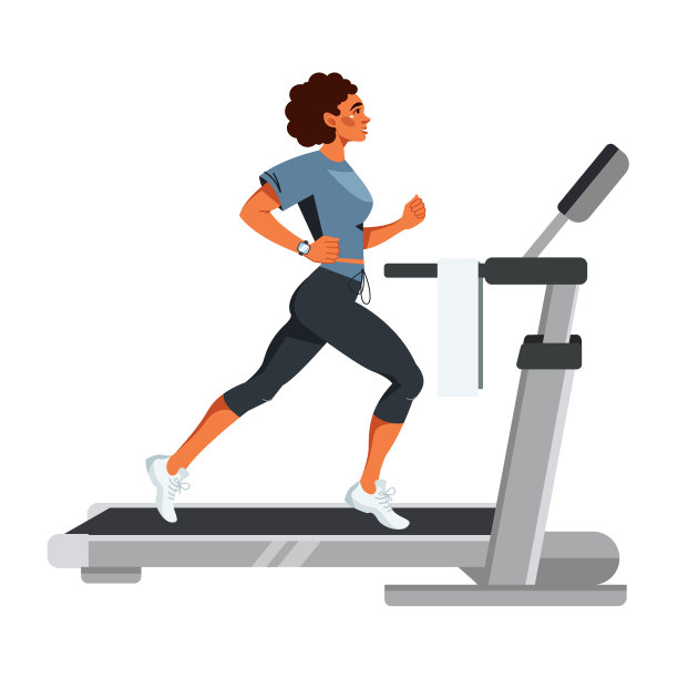矢量插图一个非裔美国妇女在跑步机上跑步图片下载