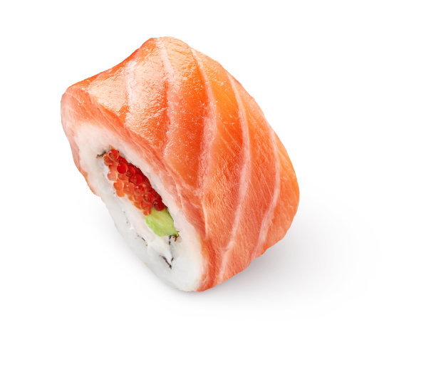 日式寿司卷烟熏三文鱼，鱼子酱牛油果分离图片下载