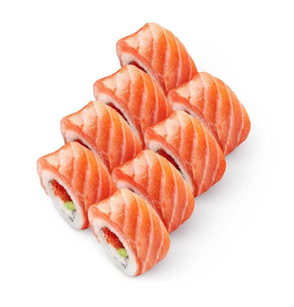 日式寿司套装卷烟熏三文鱼，鱼子酱牛油果分离图片下载