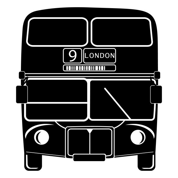 双层伦敦巴士城市交通双层观光轮廓图标黑色模板，轮廓，矢量插图图片下载