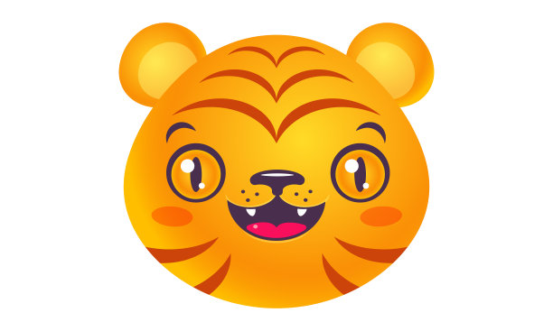 卡哇伊虎头矢量插图。中国新年的老虎表情符号。图片下载