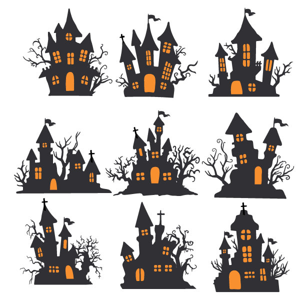 吸血鬼城堡的剪影万圣节晚上可怕的鬼屋。图片下载