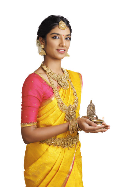 印度年轻新娘抱着迪帕图片下载