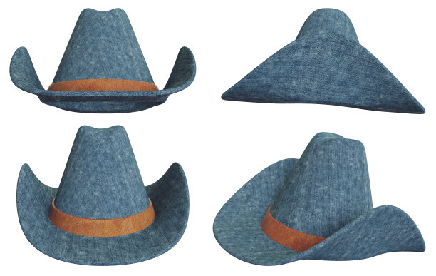一套牛仔帽浅色和不同的角度在孤立的背景。3d渲染图。图片下载