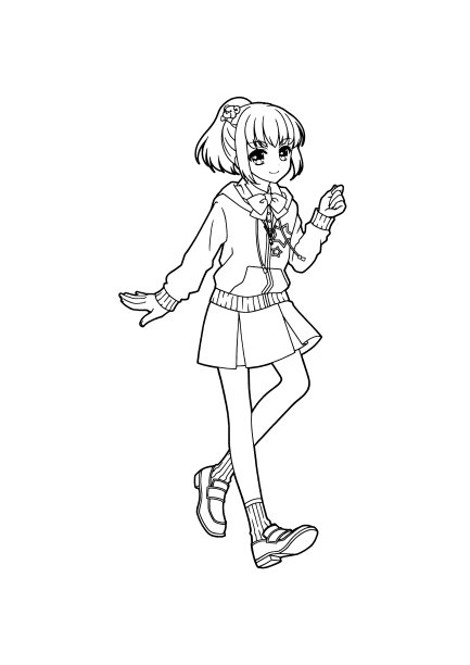 剪贴艺术的动画风格的女孩(全身)为着色书图片下载