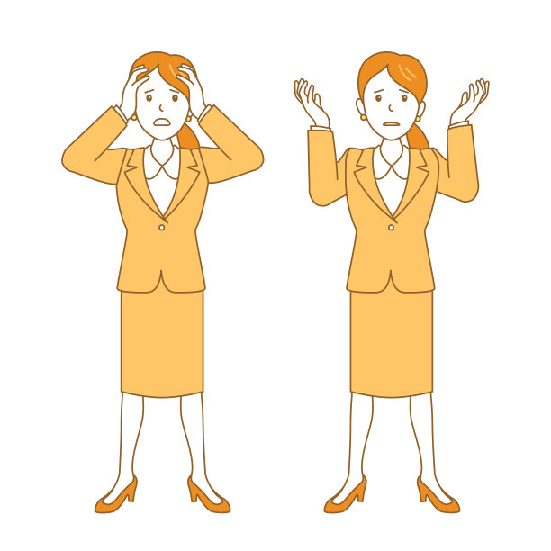 女员工谁是抱着她的头，女员工举手姿势，矢量插图图片下载