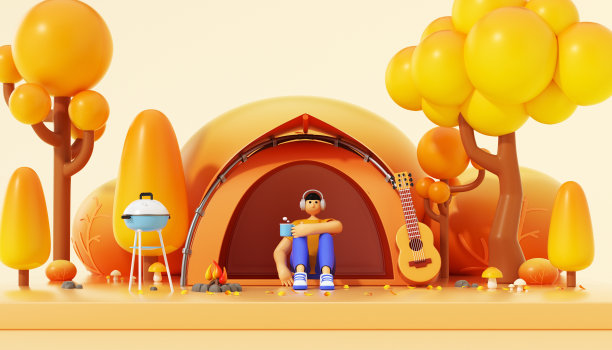 3d卡通人物野外露营图片下载