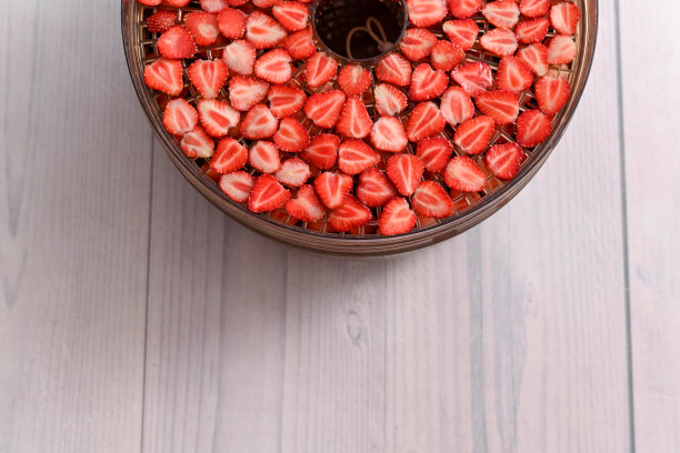 干燥浆果的脱水机。把草莓切片晾干。图片下载