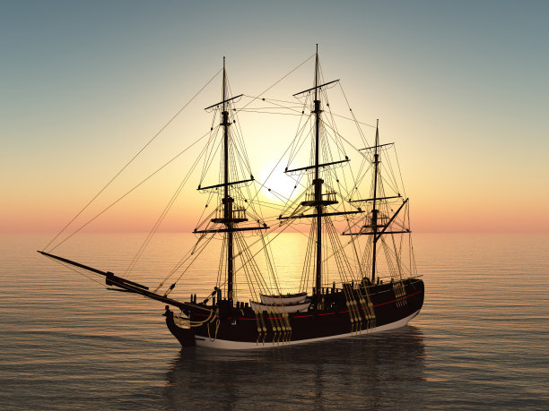 日落时停泊的帆船图片下载