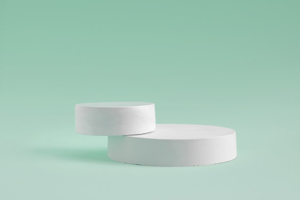 化妆品，肥皂，物品展示的讲台。最小几何球。圆柱三种形式，柔和的阴影。展示产品、对象的场景。展示柜。的立场。工作室彩色背景图片下载