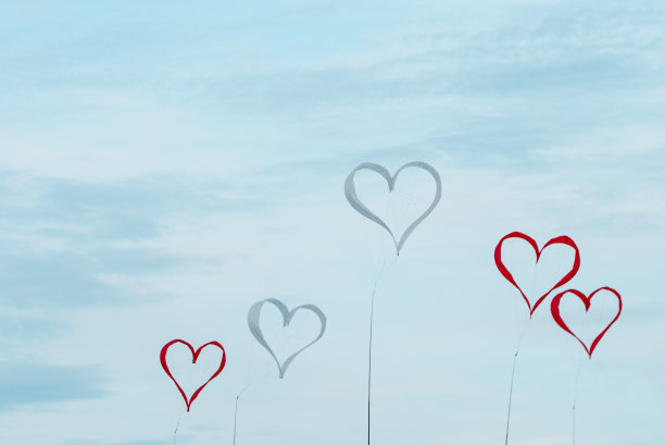 蓝蓝的天空衬托着心形的风铃图片下载