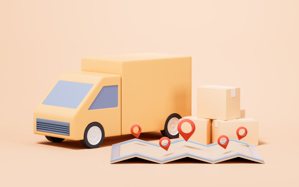 卡通风格的卡车和货箱，3d渲染。图片下载