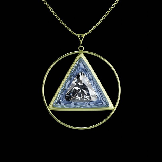 三角形金项链与钻石3D渲染设计孤立的背景。图片下载