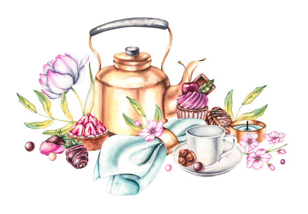 茶与甜点组成上白图片下载