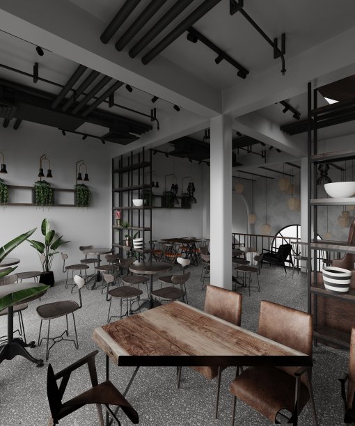 现代化的咖啡厅和餐厅。三维渲染图片下载