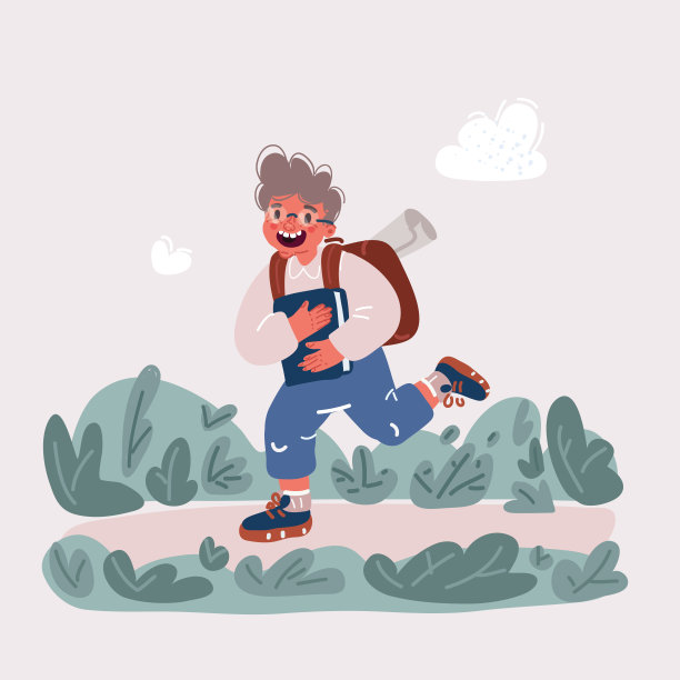 矢量插图快乐的男孩与背包跑到学校图片下载