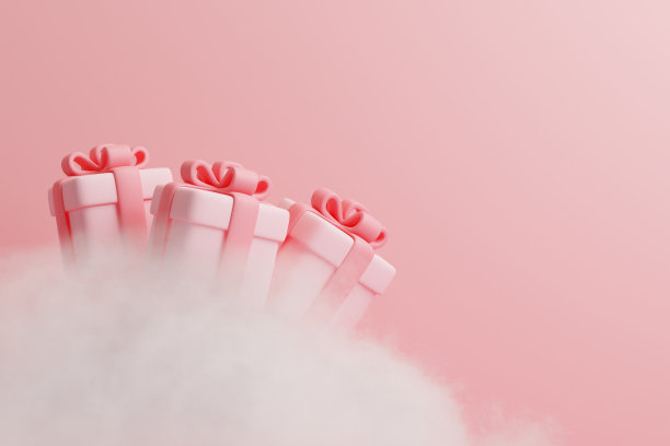 礼品盒在粉红色的背景云图片下载