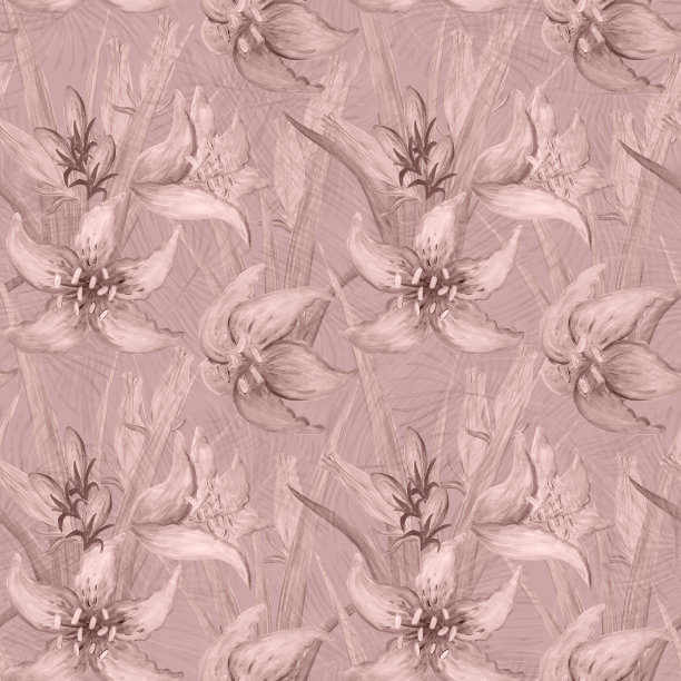 抽象温柔的无缝图案在粉红色与百合。图片下载
