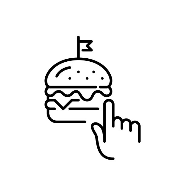 点击触摸屏上的芝士汉堡图片。在快餐店点餐，送餐服务。可编辑的图标图片下载