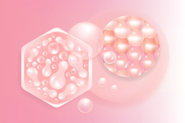 益生菌和透明质酸头发和皮肤的解决方案广告，粉红色胶原蛋白，和维生素血清滴与化妆品广告背景准备使用插图矢量。图片下载